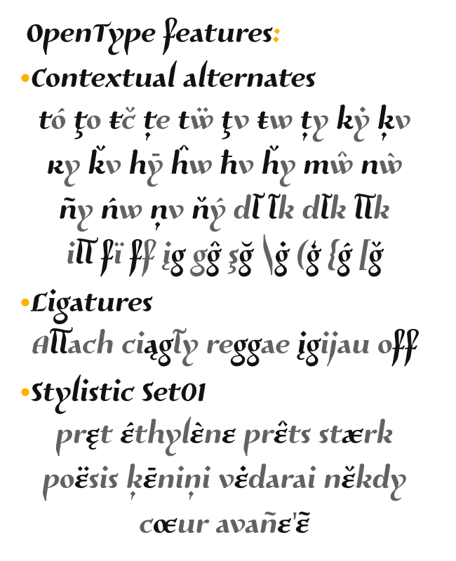 OpenType Features in font Risaltyp