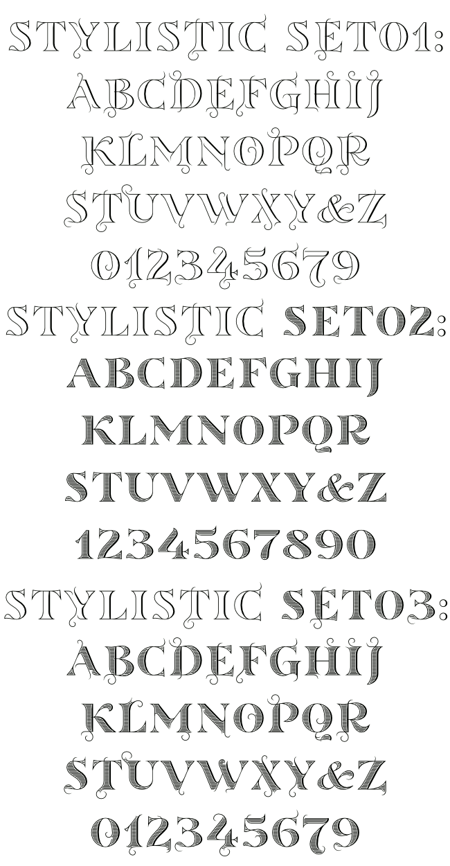 OpenType Features in font Sortefax